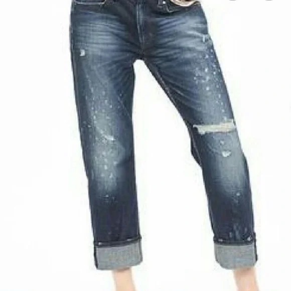 Banana Republic Medium Wash Blue Boyfriend Roby Paint Splatter Jeans Premium 30 - Picture 2 of 16